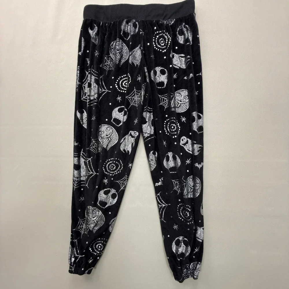 Disney Nightmare Before Christmas Womens Small Joggers Silver Foil Black Velvet - Picture 1 of 5